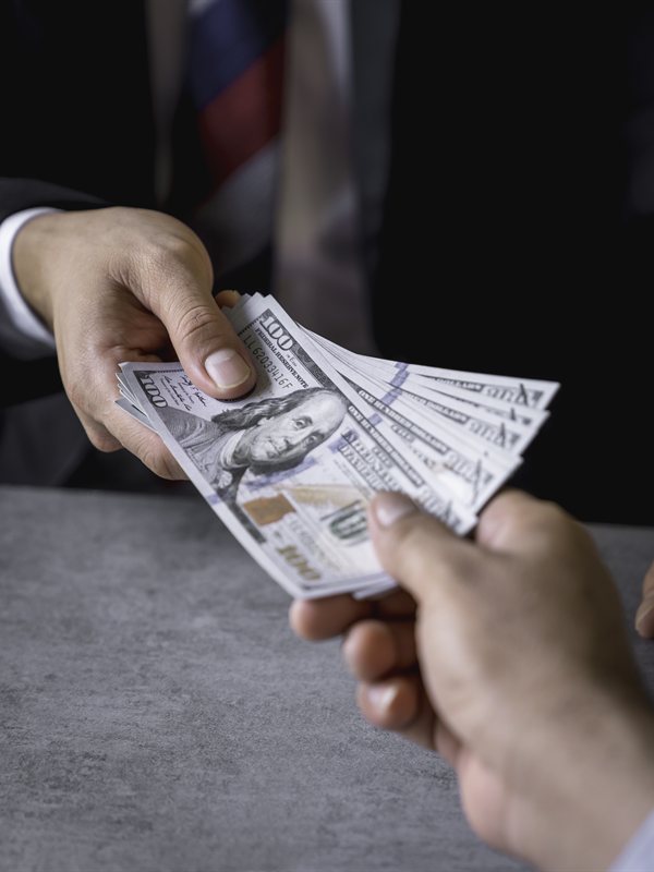 A bundle of U.S. hundred-dollar bills